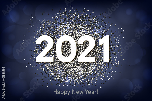 Happy New Year 2021 background with multicolored glitter and confetti. Vector
