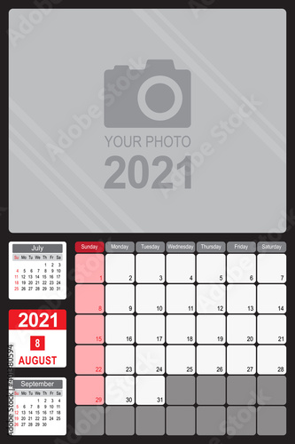 August 2021 Calendar Monthly Planner Design