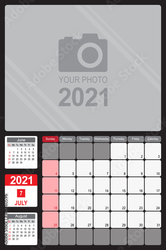 July 2021 Calendar Monthly Planner Design