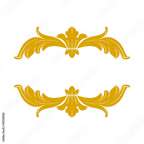 Gold Frame and Border with baroque style. Ornament elements for your design. Black and white color. Floral engraving decoration for postcards or invitations for social media.
