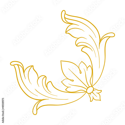 Gold Frame and Border with baroque style. Ornament elements for your design. Black and white color. Floral engraving decoration for postcards or invitations for social media.