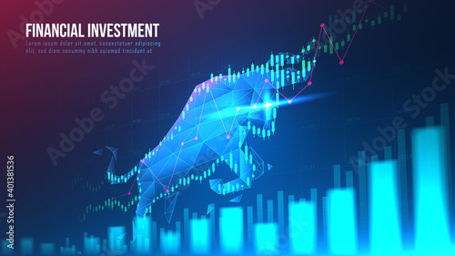 Concept art of Bullish in futuristic idea suitable for Stock Marketing or Financial Investment