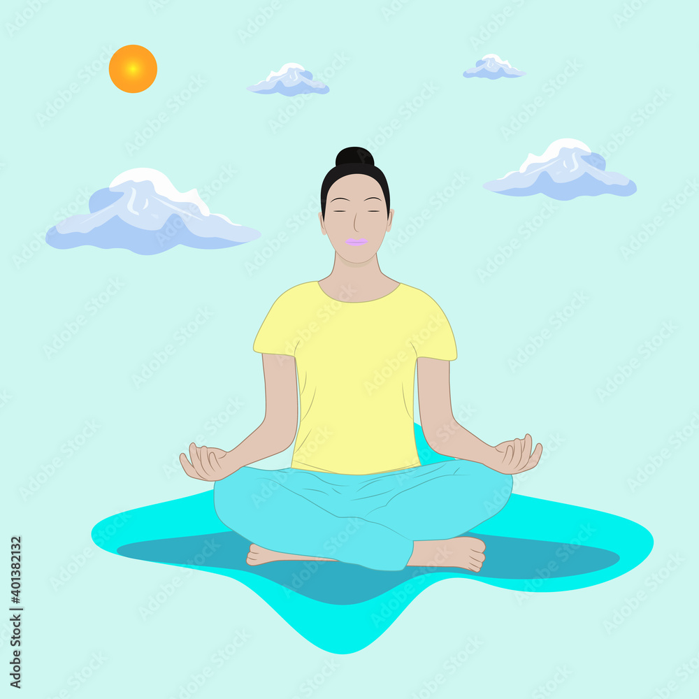 vector sketch girl meditating, doing yoga