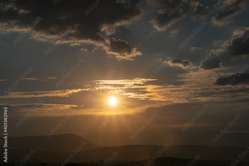panorama of a fiery sunrise - sunset