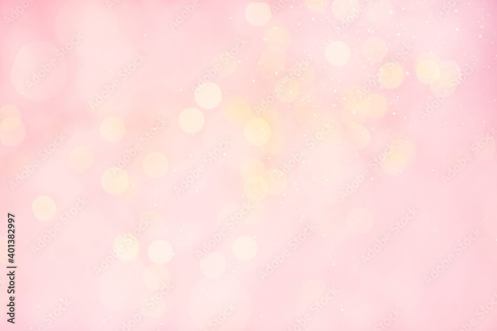Tender festive abstract background with lights, soft pink and yellow bokeh