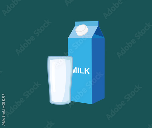 Glass of milk and milk box design, vector illustration in flat style