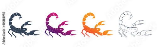 Simple cartoon zodiac sign Scorpio depicting arthropod animal. Illustration of an astrology sign Scorpion. Vector flat design set of web icons