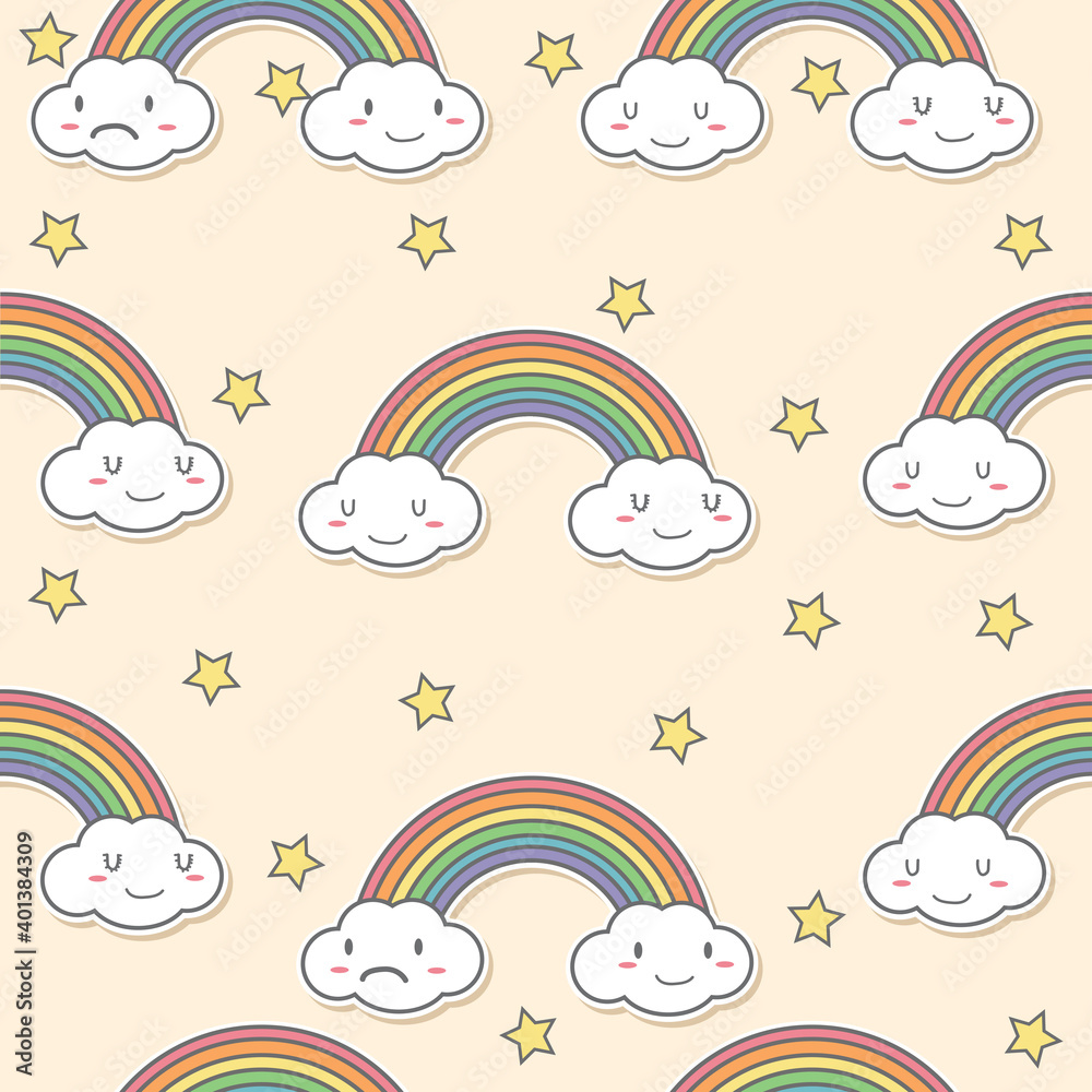 Pastel Rainbow and cloud seamless pattern Pastel Rainbow and cloud seamless pattern