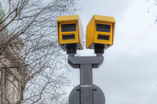 Speed Camera at Bush House opposite St. Clement Danes Church on the Strand, Central London. Shot on 22 December 2020.