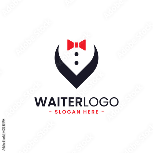 Waiter Logo Design Template. Butler icon vector. Professional hotel restaurant service logo.