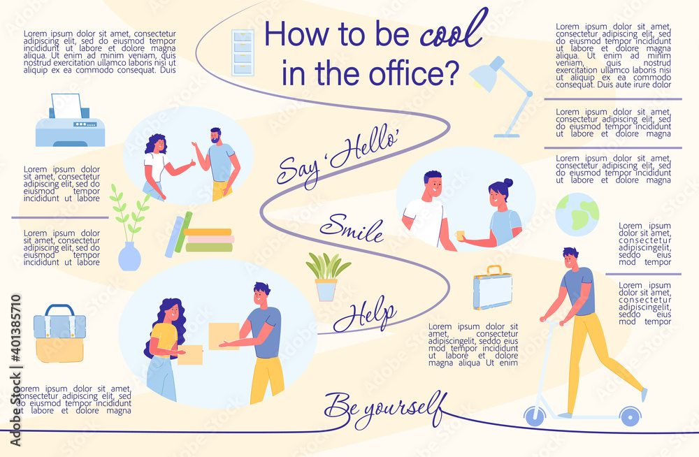 How to be Cool in the Office Flat Infographic.