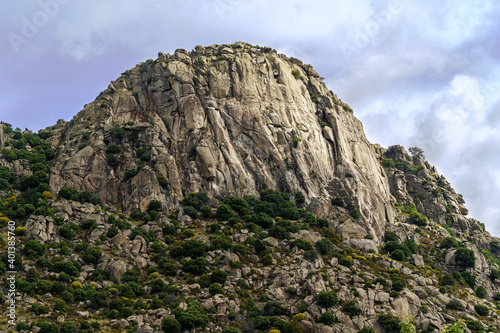 Rocky mountain landscape, vertical wall for climbing. Pico de la Miel. The Cabrera. 