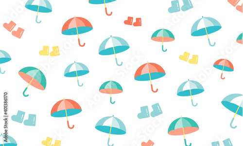 雨の日・梅雨・傘・長ぐつのパターン素材