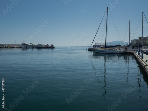 Panoramic view of the fishing port with boat