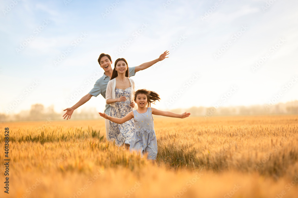 Happy young family having fun in wheat field Happy young family having fun in wheat field