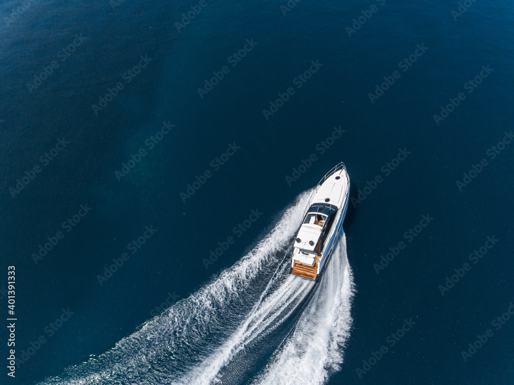 Fototapeta premium Aerial view of speed boat.