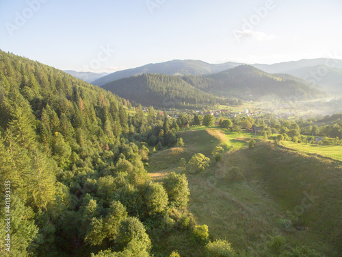 Aerial View of Great Green Ridge Wooded Mountain Landscape