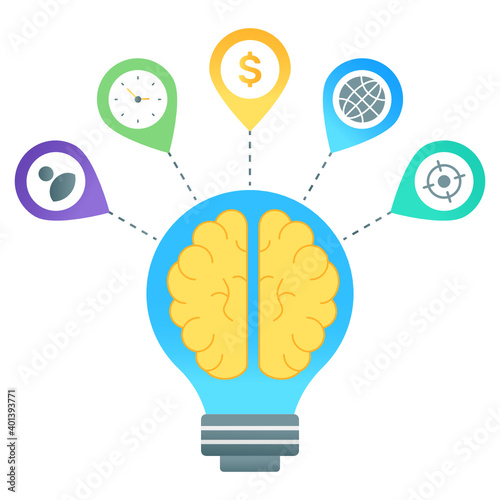 
Variety of ideas into mind, mind mapping flat gradient concept icon
