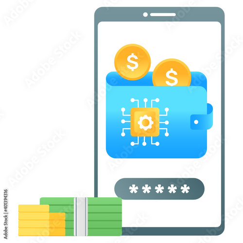 
Vector of mobile wallet, flat gradient style of digital money storage 
