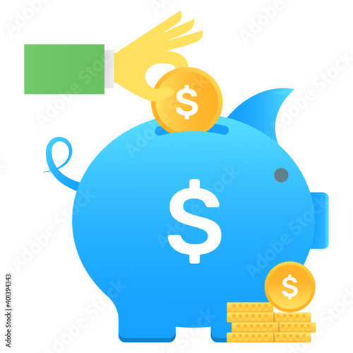  Piggy bank with banknote, trendy gradient vector of savings 