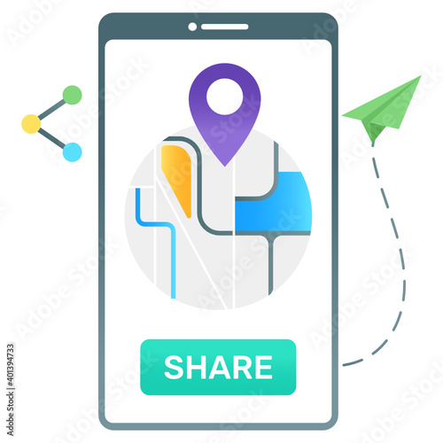 
Share symbol with mobile gps, share location flat gradient conceptual icon
