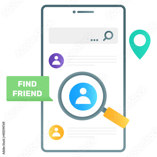 
Social media users exploring, flat gradient conceptual icon of find your friend 
