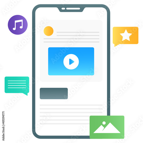 
Online entertaining apps, flat gradient conceptual icon of social media content 
