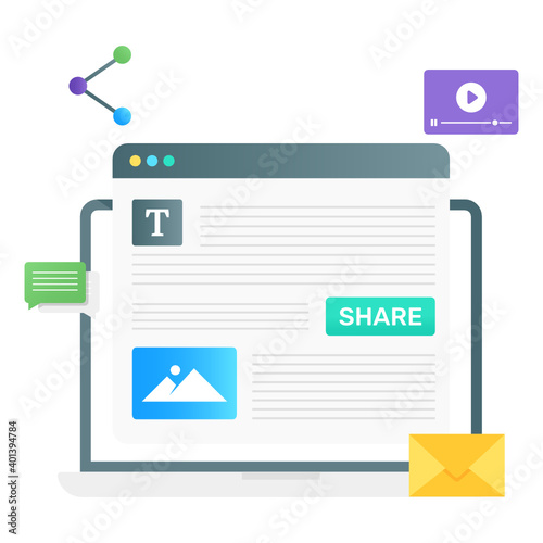 
Flat gradient conceptual icon of content sharing, online data linkage 
