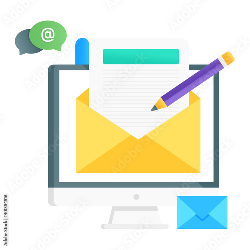 
Compose new mail, flat gradient conceptual icon of writing emails 
