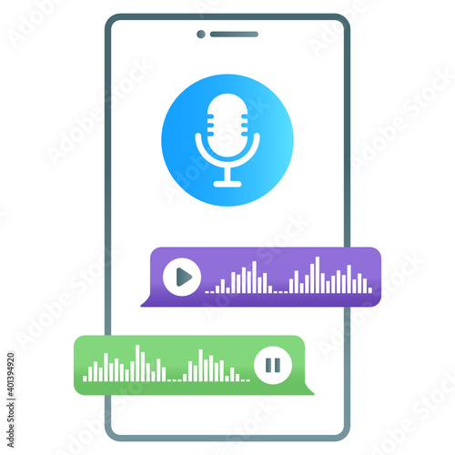 
Mobile vocalize communication app, flat gradient conceptual icon of voice messages 
