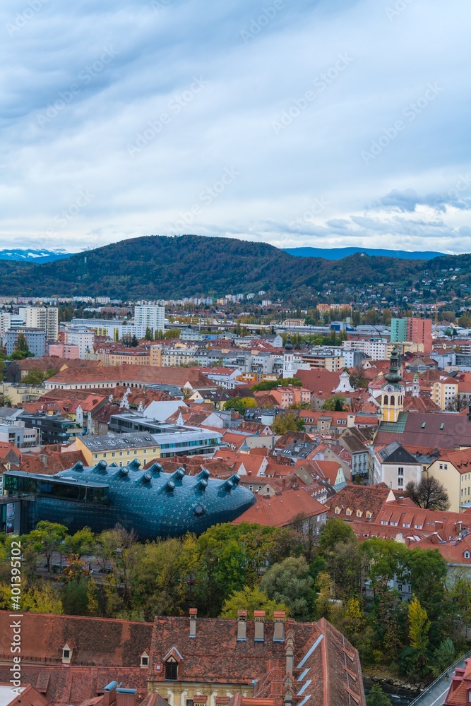 Obraz premium Aerial panoramic view of city from Schlossberg, Graz, Austria