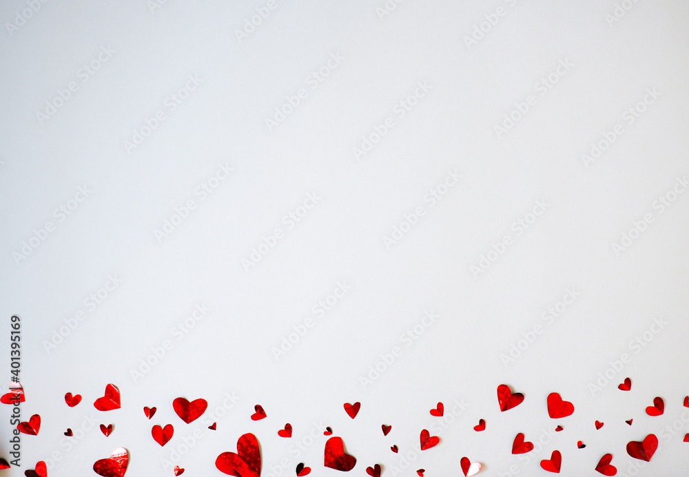 Little paper hearts in the horizontal direction . Valentine's day.