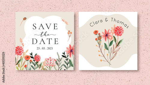 Save the Date Square Background with Watercolor Wildflowers