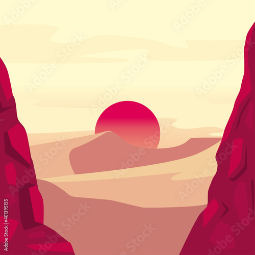 landscape of sun in desert vector design