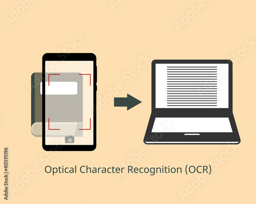 Optical Character Recognition (OCR) application from books vector photo