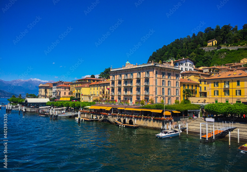  Italy, Bellagio, 07.17.2019 . Fantastic views of Lake Como and the city of Bellagio on a sunny summer day.