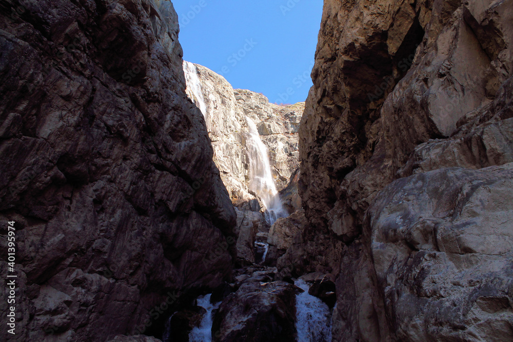 The waterfall Shdgra in the Svaneti mountains