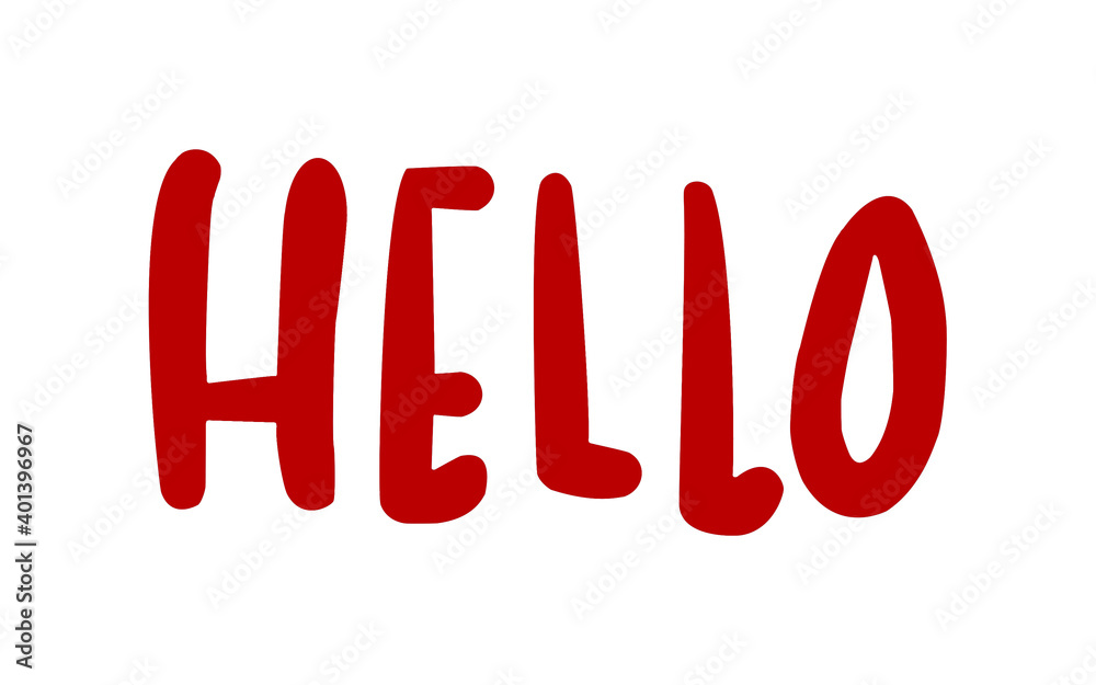 Red flat icon of word Hello isolated on white background Red flat icon of word Hello isolated on white background