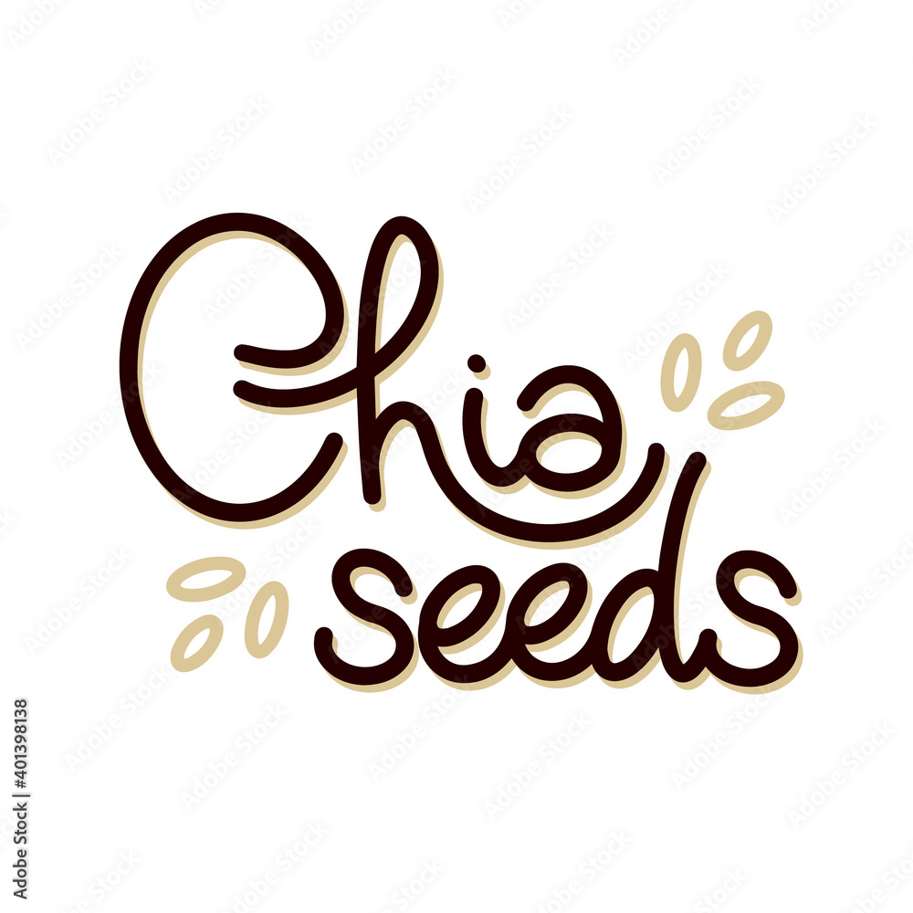 Chia seeds superfood logo template with handwritten calligraphy. lettering composition in decorative style. Healthy food. vector for package, brand. Chia seeds superfood logo template with handwritten calligraphy. lettering composition in decorative style. Healthy food. vector for package, brand.