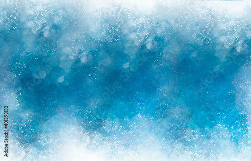 Bright blue background. Snowflakes and glow effect