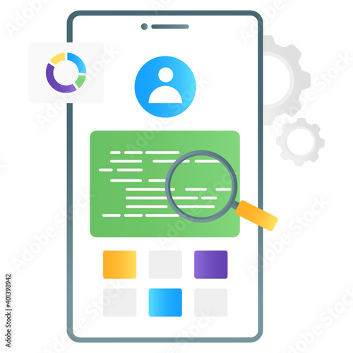 
Testing application concept in flat gradient style, content searching
