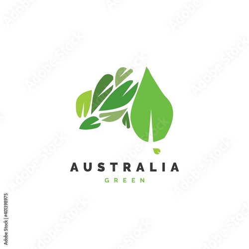 Australia map with leaf symbol logo design illustration vector template