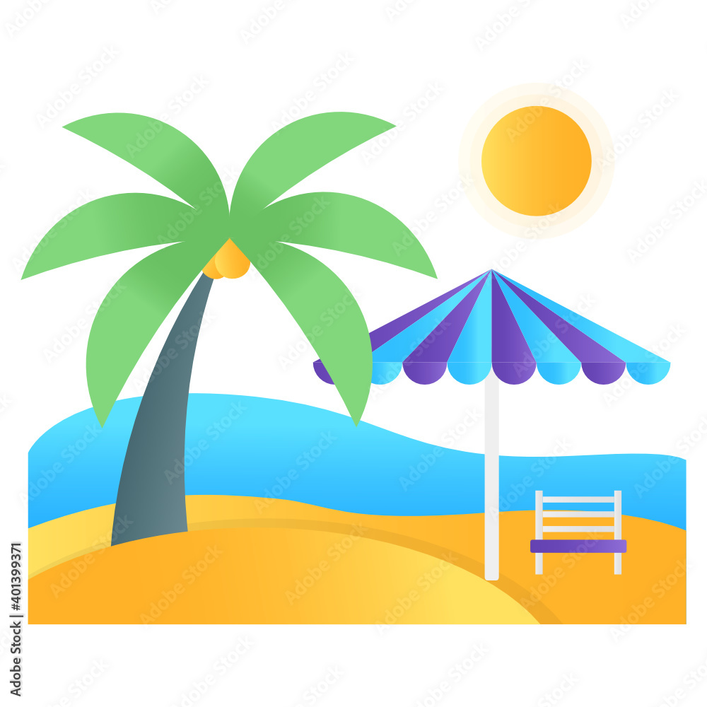
Flat gradient vector of beach, summer holidays
