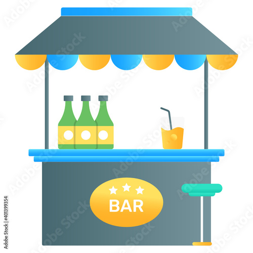 
A vendor drink stall in flat gradient vector, denoting bar
