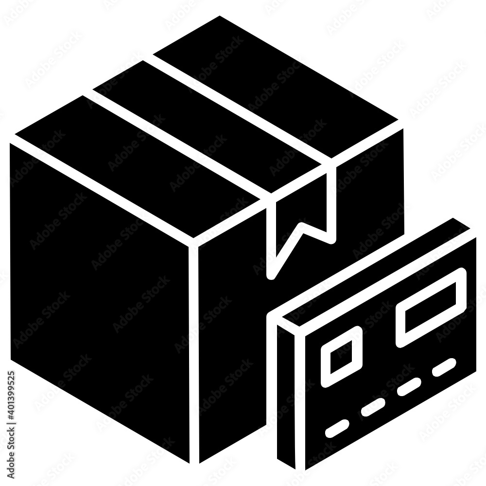Box with debit card, glyph isometric design of cash on delivery icon
Box with debit card, glyph isometric design of cash on delivery icon