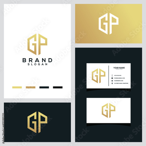 Letter GP hexagon luxury logo concept vector template