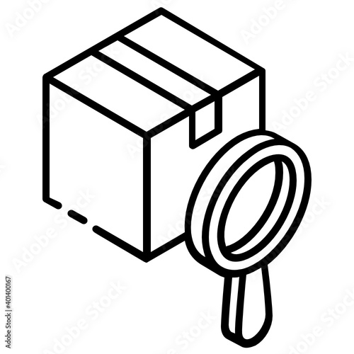 
Carton inside magnifying glass. Search parcel icon
