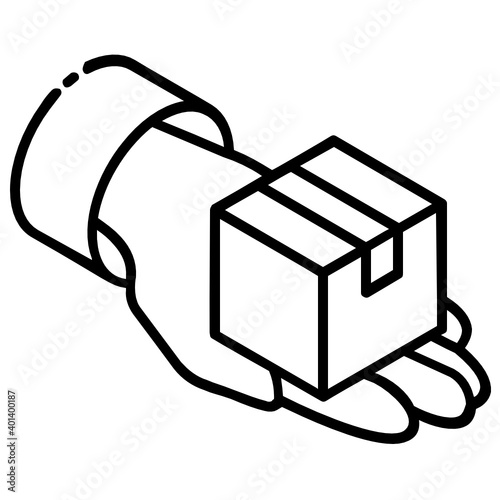 
Hand holding package, concept of parcel care icon
