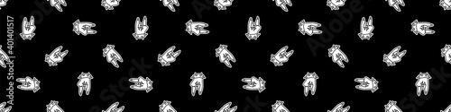 Punk rock hand symbol monochrome vector seamless border. Simple alternative banner. Kids emo rocker cute hand drawn cartoon grungy tattoo with attitude motif. 