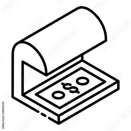 
An icon design of cash container in glyph isometric style 

